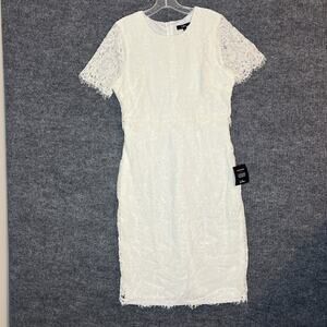 Lulus Womens Devotion Lace Shift Dress Size Large White Short Sleeve Bridal New